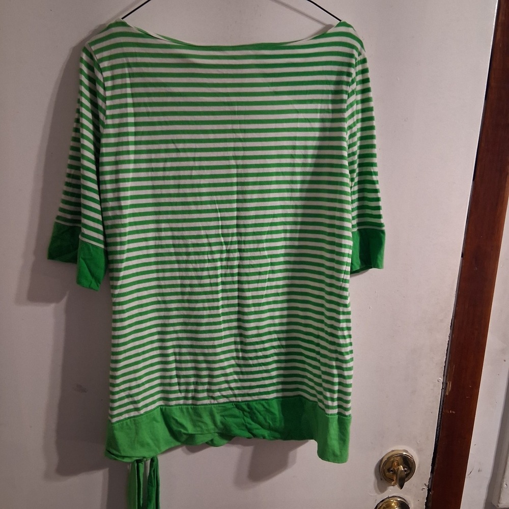 Lilly Pulitzer Striped Summer Top Lime Green White L EUC Side Tie Beachy - Picture 4 of 4